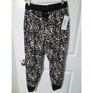 Jones NY Sport Black White Jogger Size Large Zip Pocket Drawstring NWT Cuffed